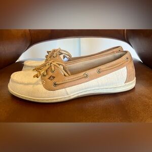 Sperry Womens Firefish Canvas Boat Shoes in Natural and Tan size Women’s 9